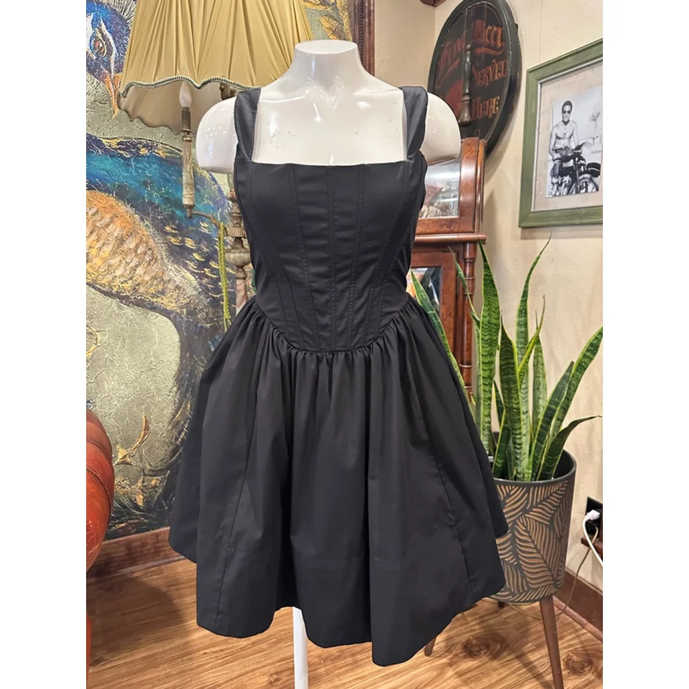 RESET Black Corset Mini Dress Size Large Goth Grunge Tulle - Picture 2 of 13